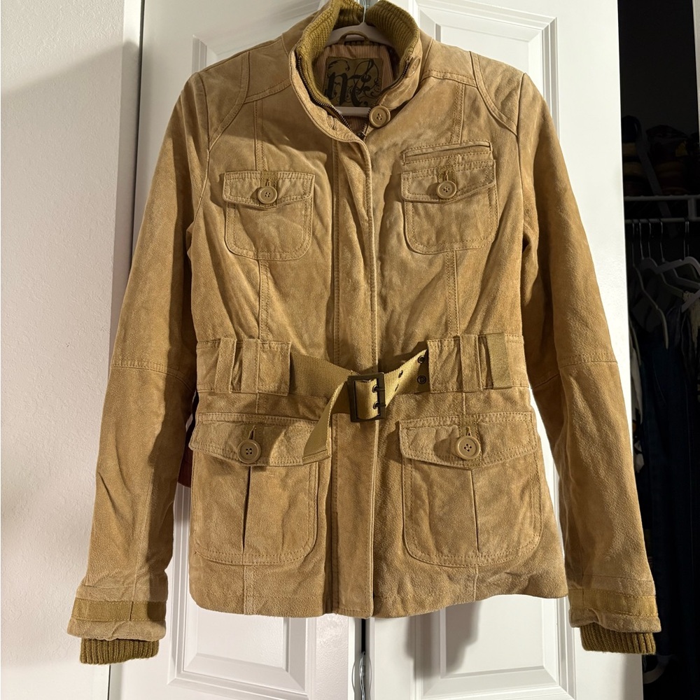 Stradivarius Tan Utility Suede Jacket with Belt